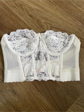 Vintage Lace Longline Strapless White Bustier Bra